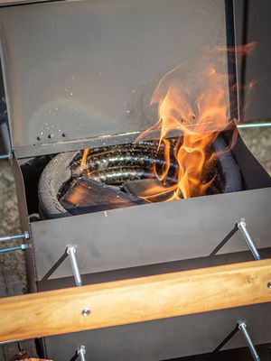 Wood fired hot tub on deck