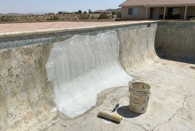 Pool crack repair in progress